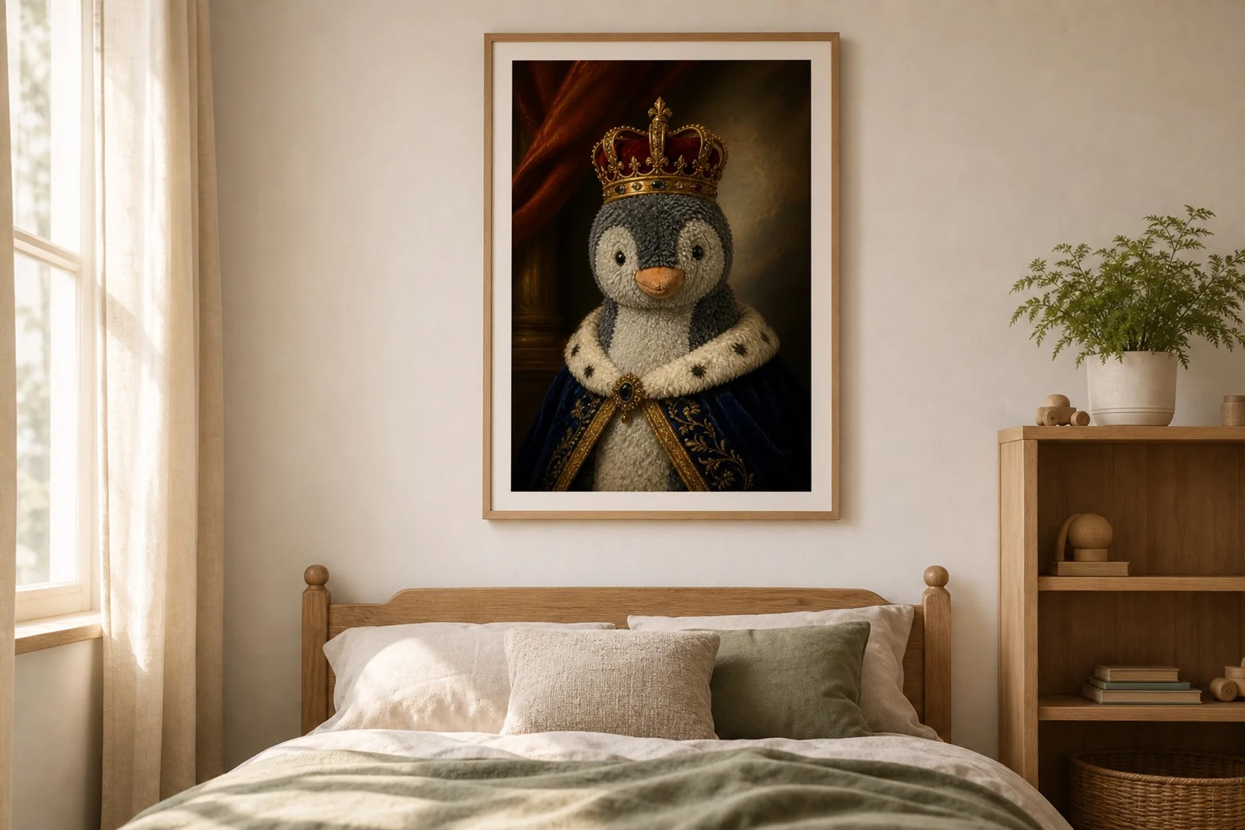 Portraits artwork hanging in a child's bedroom