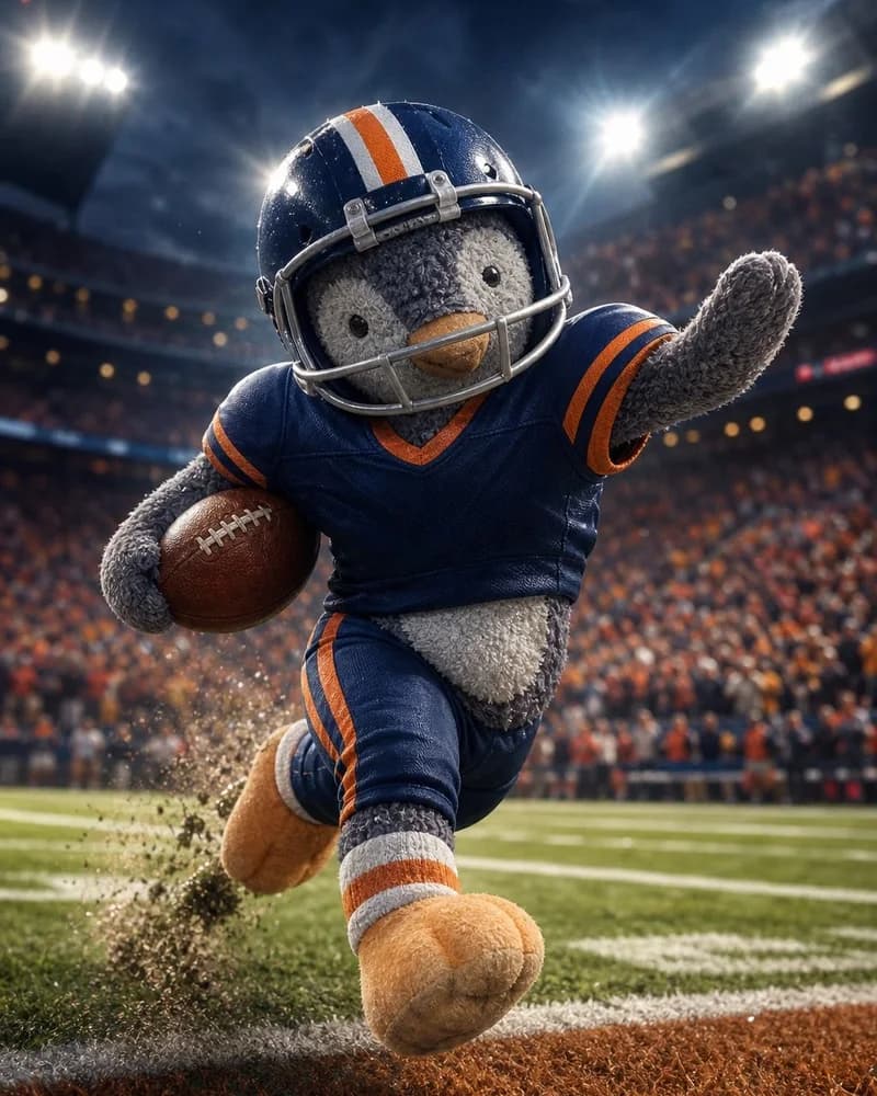 a well-loved penguin reimagined in the Football style